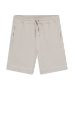 Cotton-terry shorts with logo patch, Light Grey
