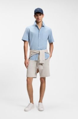 Short en molleton de coton avec &eacute;cusson logot&eacute;, Gris chin&eacute;