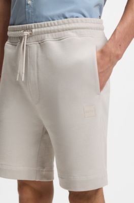 Cotton-terry shorts with logo patch, Light Grey