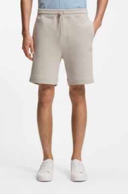 Cotton-terry shorts with logo patch, Light Grey