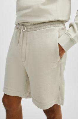 Short en molleton de coton avec &eacute;cusson logot&eacute;, Beige clair