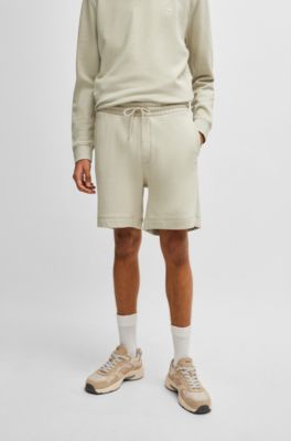 Short en molleton de coton avec &eacute;cusson logot&eacute;, Beige clair