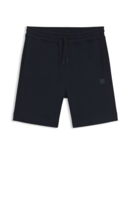 Cotton-terry shorts with logo patch, Dark Blue