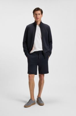 Short en molleton de coton avec &eacute;cusson logot&eacute;, Bleu fonc&eacute;