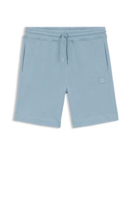 Cotton-terry shorts with logo patch, Light Blue