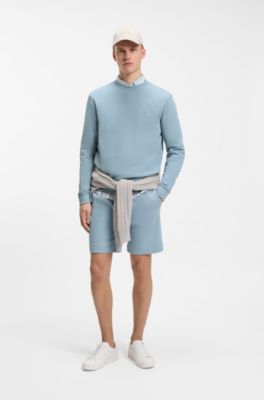 Cotton-terry shorts with logo patch, Light Blue