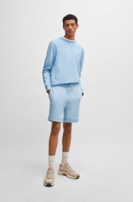 Short en molleton de coton avec &eacute;cusson logot&eacute;, bleu clair