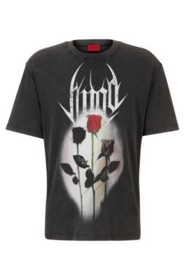 HUGO - Relaxed-fit T-shirt in cotton with band-inspired
