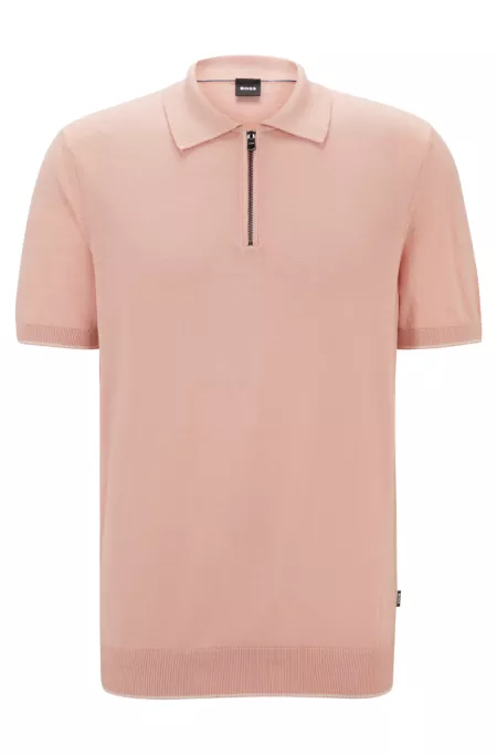 Zip-neck knit polo in a linen blend