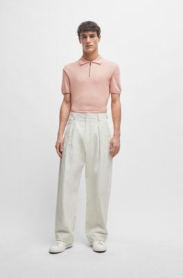 Zip-neck knit polo a linen blend