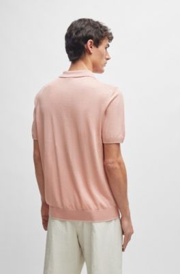 Zip-neck knit polo in a linen blend, light pink