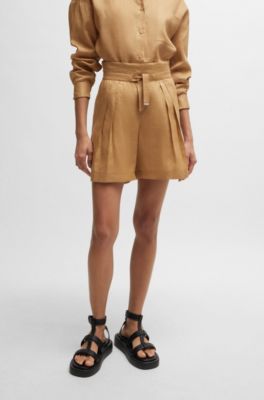 BOSS - Regular-fit paperbag shorts in ramie canvas