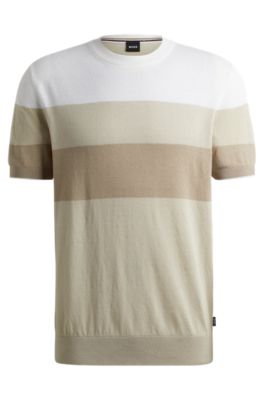 Shop Hugo Boss Linen-blend Regular-fit Sweater With Accent Tipping In Light Beige