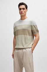 Linen-blend regular-fit sweater with accent tipping, Light Beige