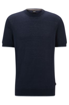 BOSS - Linen-blend regular-fit sweater with accent tipping