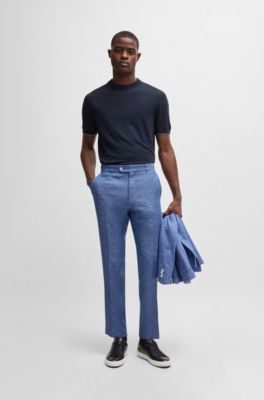 Jersey regular fit en mezcla de lino con ribetes acentuados, Azul oscuro