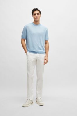 Jersey regular fit en mezcla de lino con ribetes acentuados, Celeste