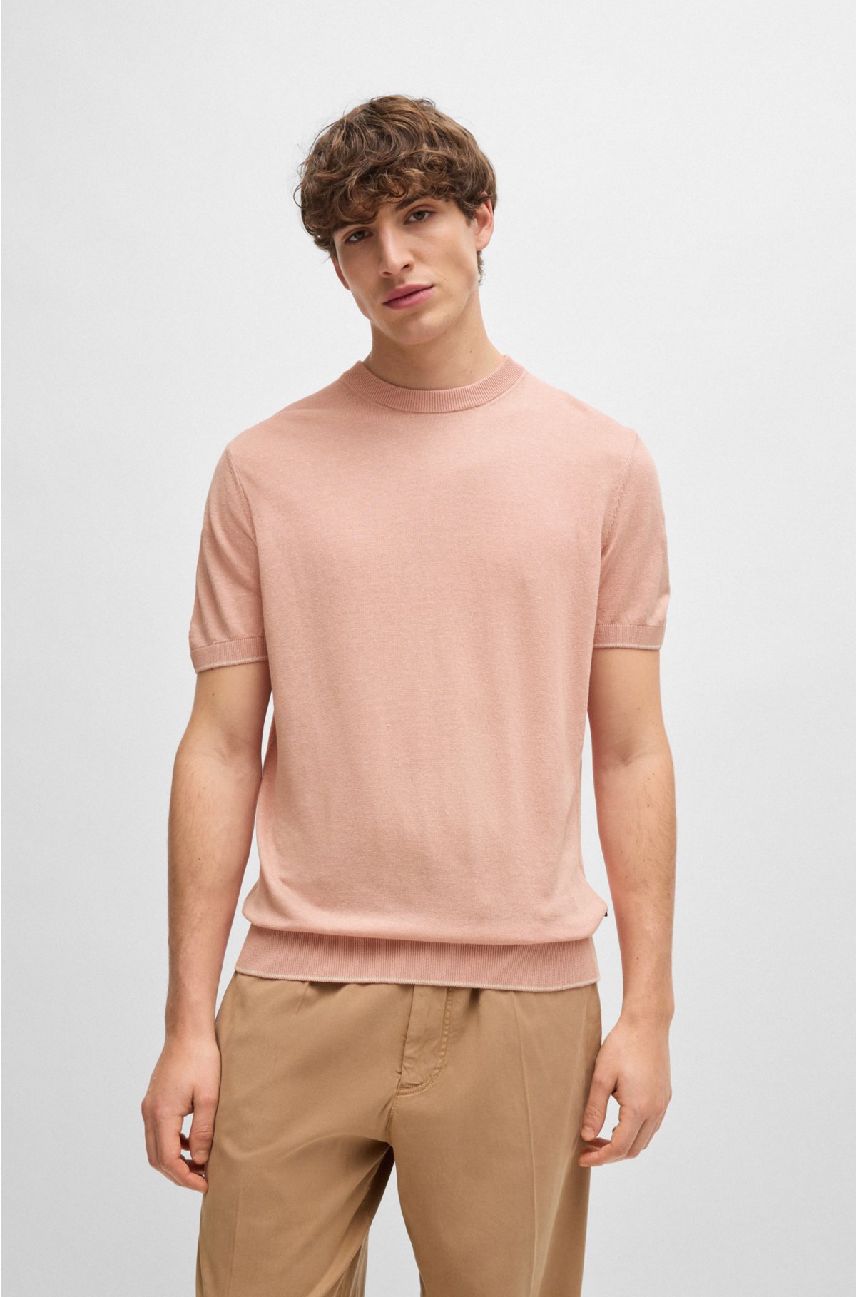 BOSS - Linen-blend regular-fit sweater with accent tipping