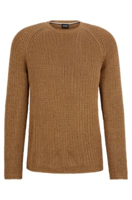 Shop Hugo Boss Loop-structure Sweater In Cotton-tape Yarn In Beige