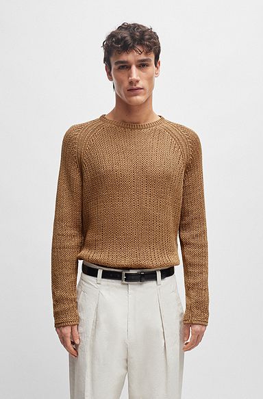 Loop-structure sweater in cotton-tape yarn, Beige