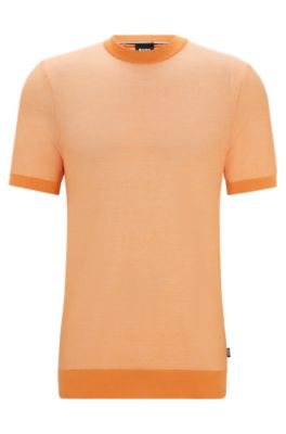 Hugo Boss Short-sleeved Sweater With Micro Structure In Orange