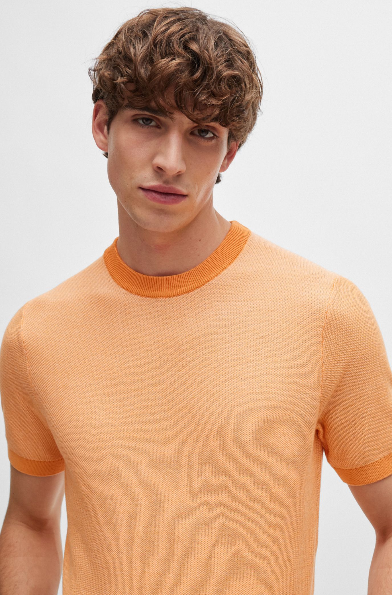 BOSS - Short-sleeved micro sweater with structure