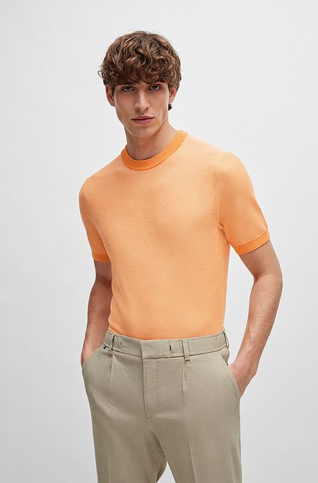 Short-sleeved sweater with micro structure, Orange