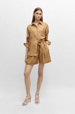 BOSS - Relaxed-fit blouse in ramie canvas with point collar
