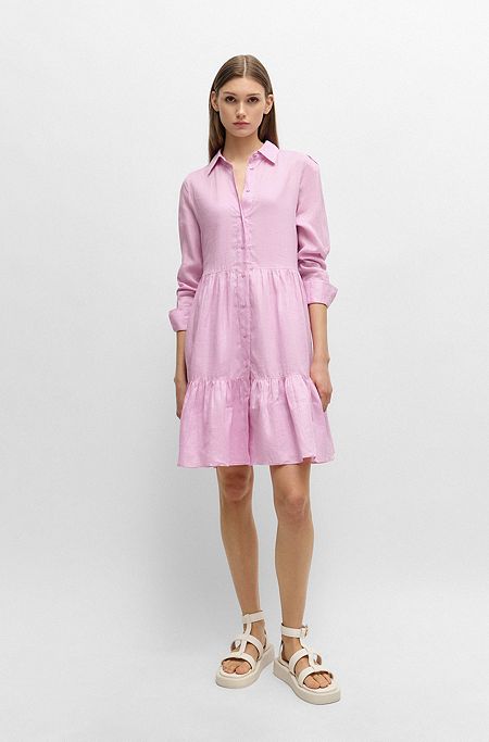 Tiered shirt dress in ramie with cotton inner dress, Light Purple