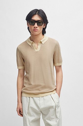 Polo sweater with open collar, White
