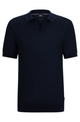 Shop Hugo Boss Polo Sweater With Open Collar In Dark Blue