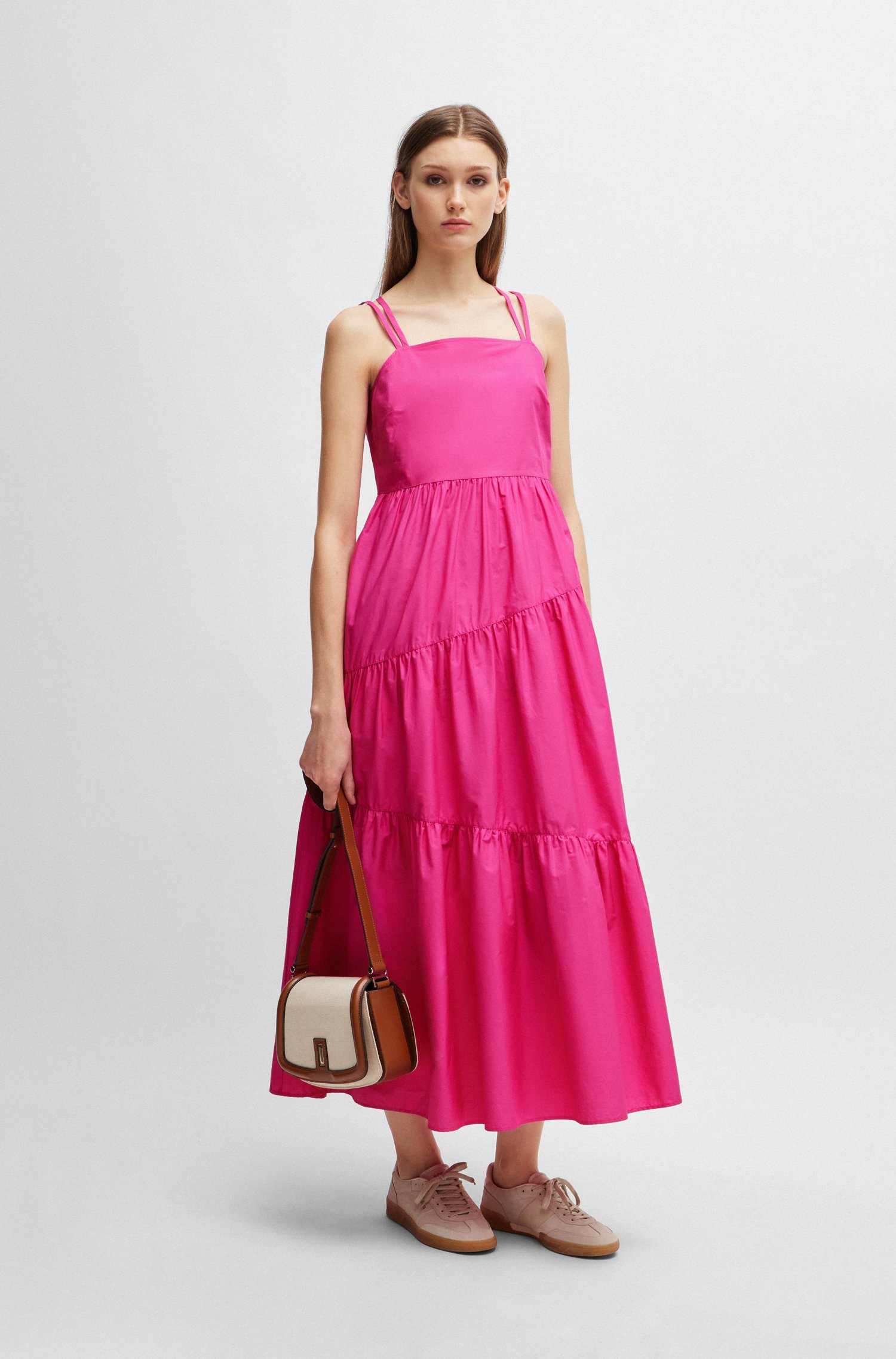 Maxi dress cotton poplin with crossover straps