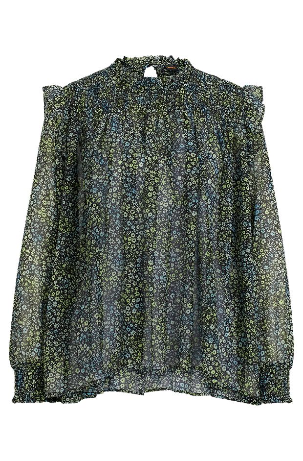 Regular-fit blouse in printed crepe Georgette, Patterned
