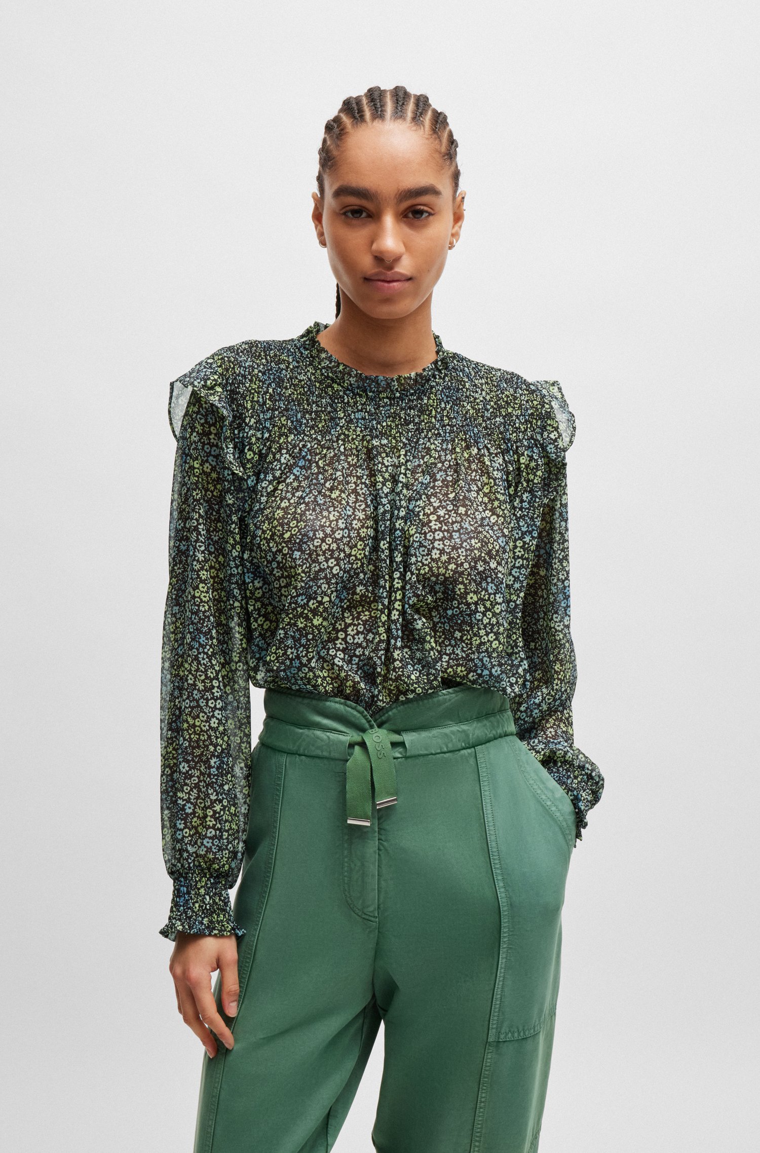 Regular-fit blouse printed crepe Georgette