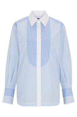 Hugo Boss Pure-cotton Blouse With Mixed Vertical Stripes In Patterned