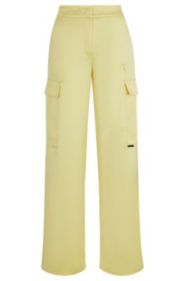 Shop Hugo Relaxed-fit Cargo Trousers In Satin In Light Yellow
