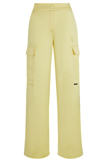 Relaxed-fit cargo trousers in satin, Light Yellow