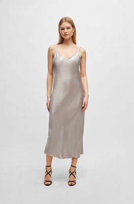 BOSS - Robe habillée en tissu très doux à encolure superposée - Beige clair