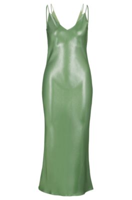 Hugo Boss Evening Dress In Liquid-soft Fabric With Layered Neckline In Light Green