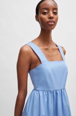 Volant-hem dress in twill, Blue
