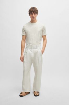 Camiseta de algod&oacute;n con estampado de hojas de monstera en dos tonos, Blanco