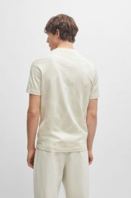 Camiseta de algod&oacute;n con estampado de hojas de monstera en dos tonos, Blanco