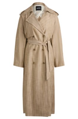 Shop Hugo Boss Double-breasted Trench Coat In Pinstripe Material In Patterned