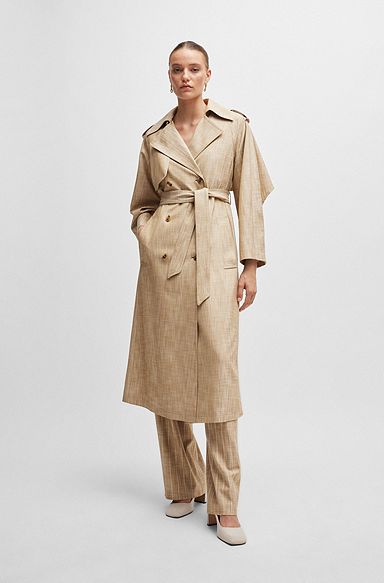 Double-breasted trench coat in pinstripe material, Patterned