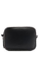 Faux-leather crossbody bag with logo details, Black