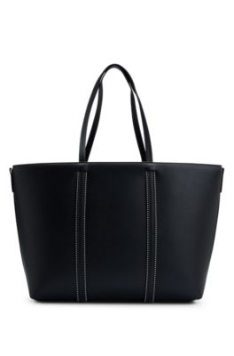 Cabas en similicuir avec logo, Noir