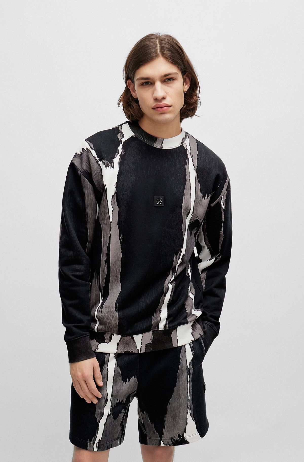 Cotton-terry sweatshirt with seasonal print and stacked logo , Patterned