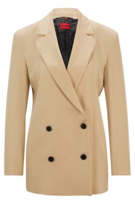 Shop Hugo Regular-fit Jacket With Double-breasted Closure In Light Beige