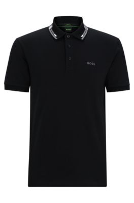 Hugo Boss Interlock-cotton Slim-fit Polo Shirt With Collar Graphics In Black