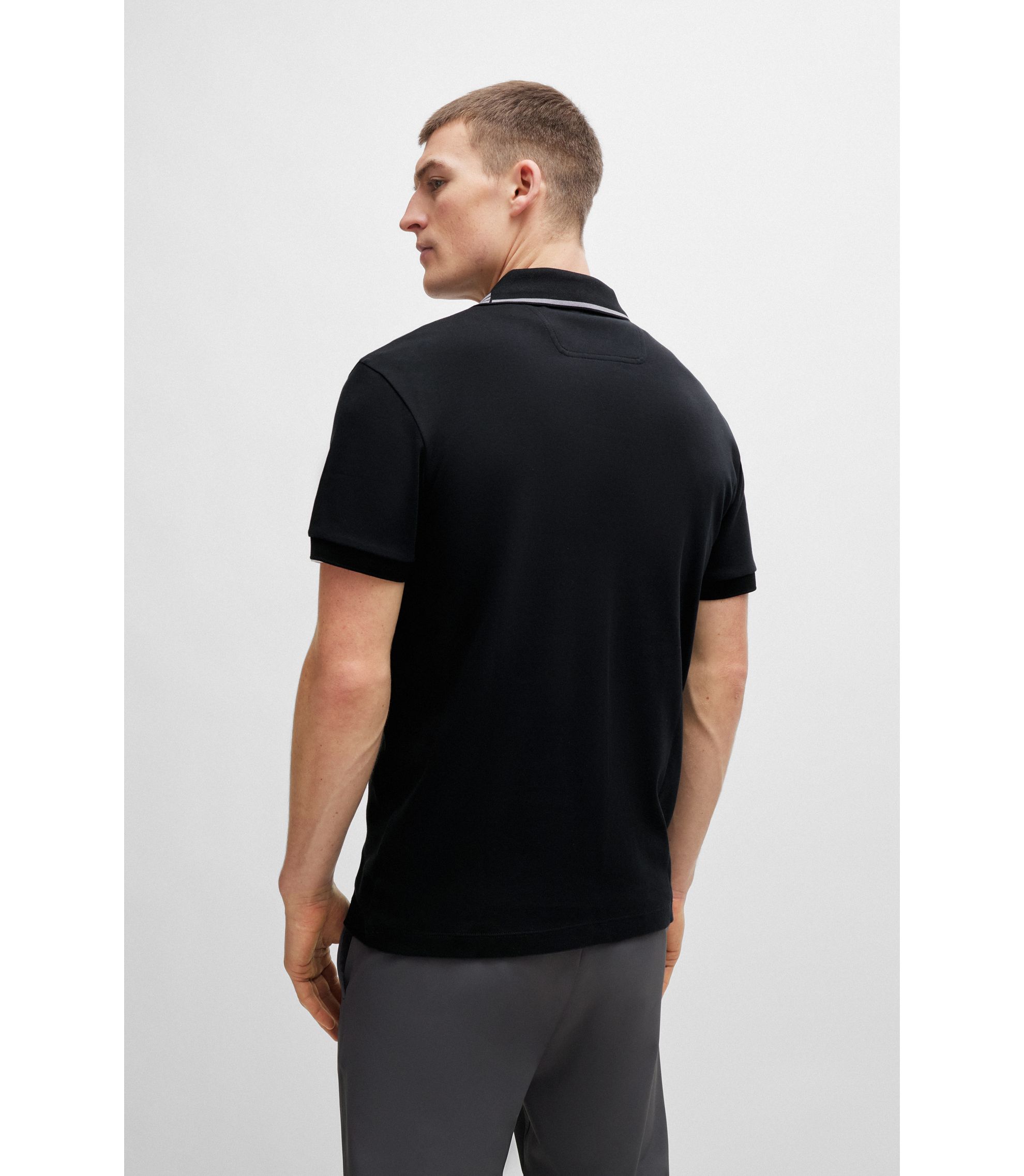 BOSS - Interlock-cotton slim-fit polo shirt with collar graphics